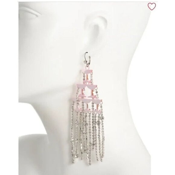 Betsey Johnson Statement Crystal Champagne Tower Waterfall Chain Fringe Earrings - Picture 3 of 4